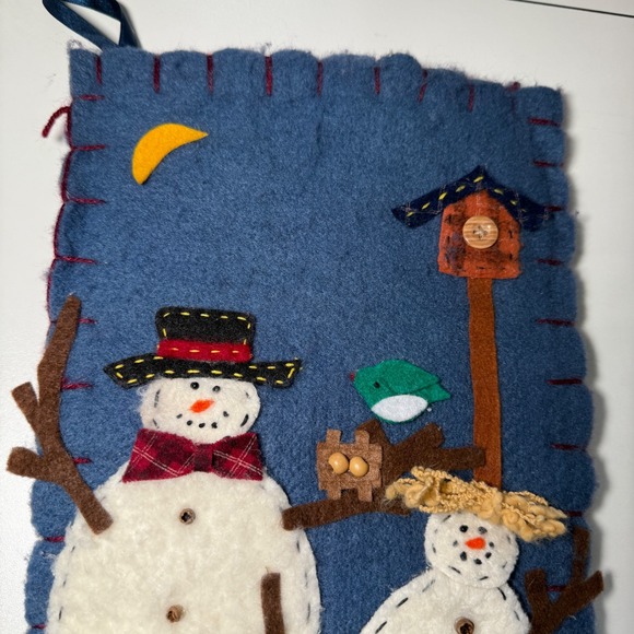 Vintage Christmas Stockings set of 2 Felt 3D Applique  Snowman Angel  Holiday - Picture 6 of 15